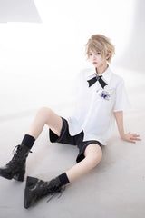 White Enjoy Coffee Print Ouji Fashion Lolita Blouse - Product - 2