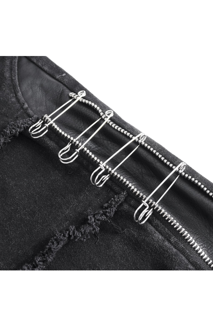 Black Faux Leather Splice Men's Punk Flared Pants - Product - 11