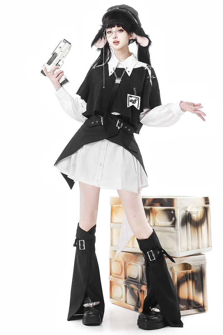 Black/White Cute Rabbit Sheriff Long Sleeves Slim Sweet Military Lolita Dress Set - Product - 5