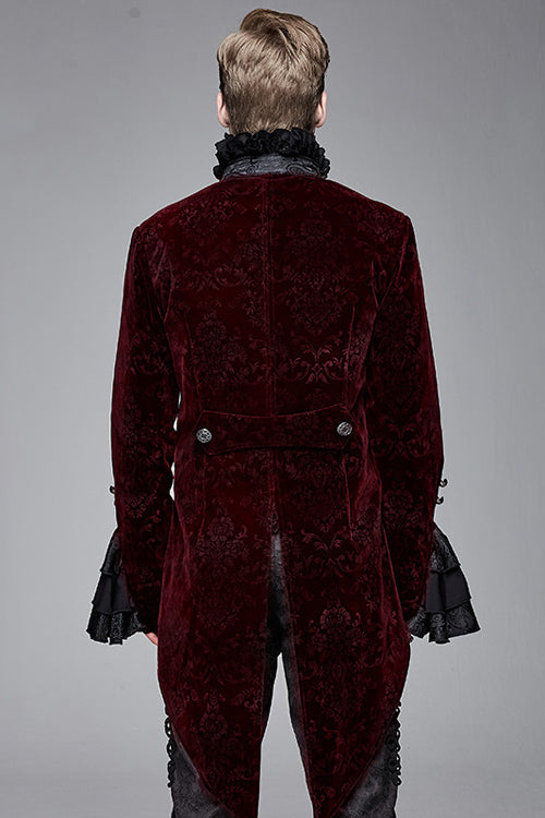 Lotus Leaf Corsage Collar False Two Piece Mens Red Gothic Swallow Tailed Coats - Product - 3