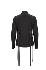 Black Nylon Strap Metal Buckle Decoration Long Sleeve Elasticity Men's Punk Shirt - Product - 9