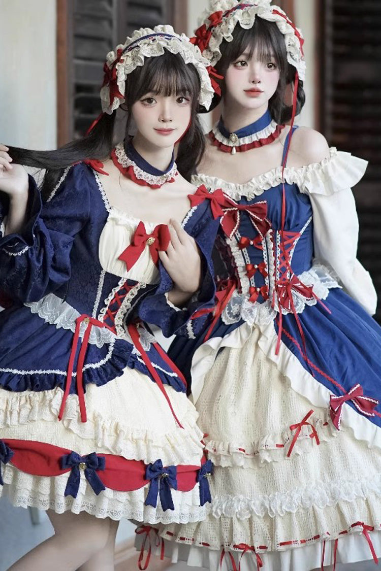 White/Blue Snow White Love Song Ruffle Cardigan Bowknot Short Sweet Lolita Dress - Product - 5