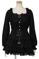 Jirai Kei Long Sleeves Multi-Layered Printed Ruffled Bow Sweet Dress 3 Colors - Black - 1