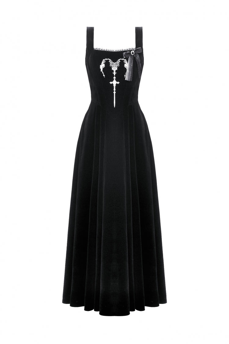 Black Horn Embroidered Lace-Up Women's Gothic Velvet Maxi Dress - Product - 3