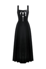 Black Horn Embroidered Lace-Up Women's Gothic Velvet Maxi Dress - Product - 3
