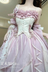 [Praise of the Flower Goddess] Off Shoulder Ruffle Hanayome Bowknot Lace Fishbone Sweet Lolita Jsk Dress 2 Colors - Product - 12