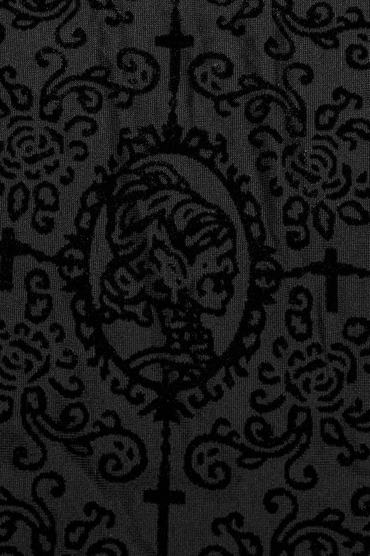 Black Sleeveless Beaded Cross Flocking Print Men's Gothic Tank Top - Product - 9
