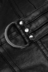 Black Faux Leather Metal Buckle Side Zipper Men's Steampunk Pants - Product - 8