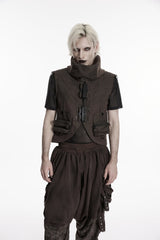 Black Stand Collar Sleeveless Men's Punk Patch Pockets Convertible Collar Vest Vest - Black - 1