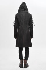 Brown Hooded Denim Tattered Long Mens Punk Coat - Product - 4