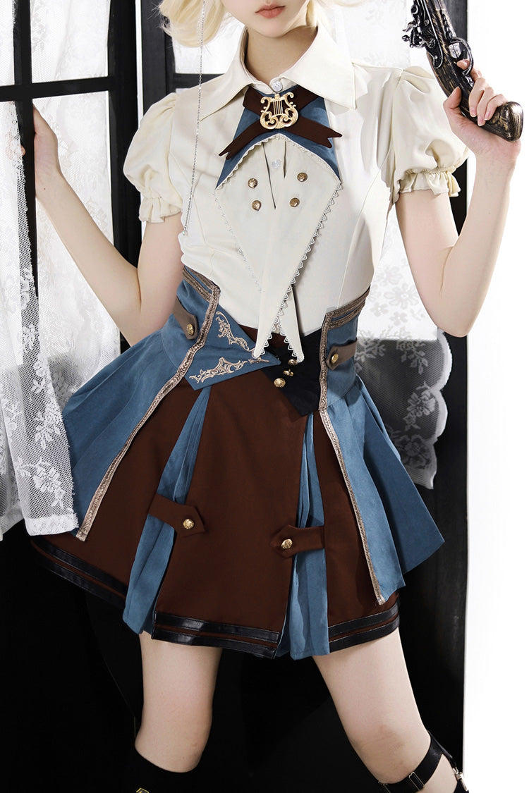 [Fairy Town Train Conductor] British Academy Short Sleeves Embroidery Punk Handsome Lolita Skirt Set - Product - 5