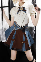 [Fairy Town Train Conductor] British Academy Short Sleeves Embroidery Punk Handsome Lolita Skirt Set - Product - 5