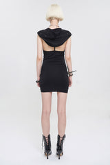 Black Cross Straps Backless Hooded Sleeveless Hip Wrap Women's Punk Dress - Product - 4