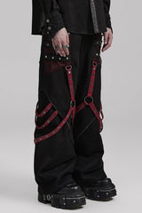 Cracked Leather Stitching Metal Rivet Decoration Mesh Men's Steampunk Pants 2 Colors - Product - 10