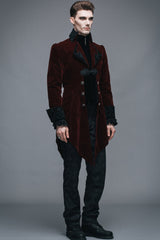 Wine Formal Party Turn Down Collar Long Sleeves Mens Gothic Swallowtail Coat - Product - 7