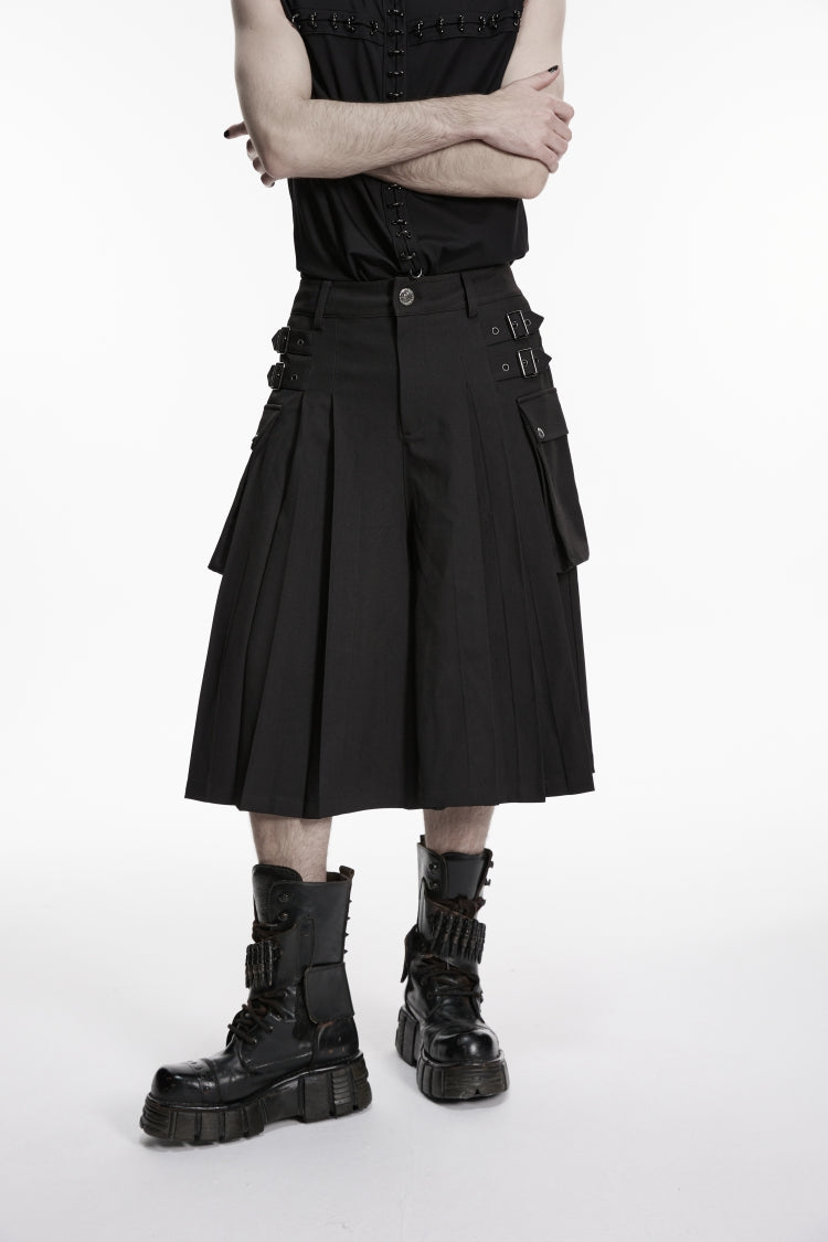 Black Buckled Big Pockets Pleated Men's Punk Pants - Product - 5