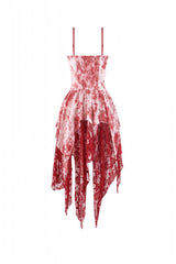 Red/White Multi-Layered Asymmetric Tie-dyed Women's Gothic Slip Dress - Product - 14