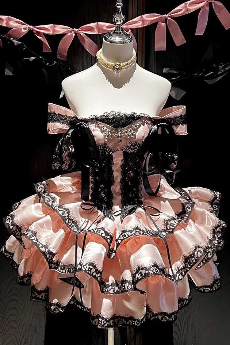 Pink [Love Poems of the Heart] Sleeveless Triple-Layered Ruffled Lace Lace-Up Sweet Lolita Jsk Dress - Product - 3