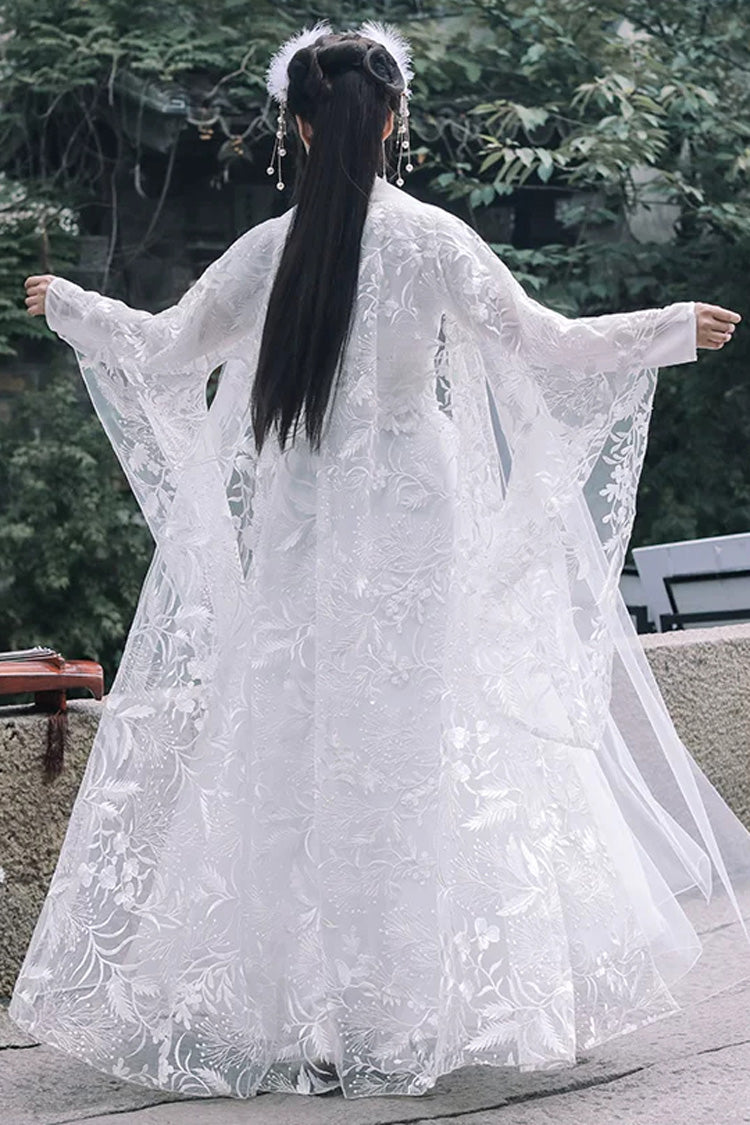 Fairy-Like Ancient Chinese Inspired Long Sleeves Embroidered Casual Hanfu Dress Set 3 Colors - Product - 3