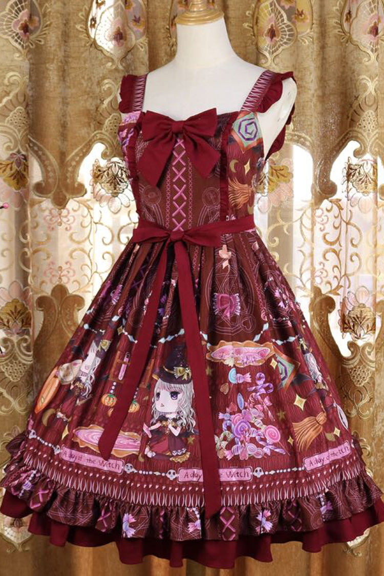 Red [Little Witch] Sleeveless Print Ruffle Bowknot Sweet Elegant Lolita Jsk Dress - Product - 2