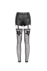 Black Faux Leather Pentagram With Stockings Women's Punk Shorts - Product - 8