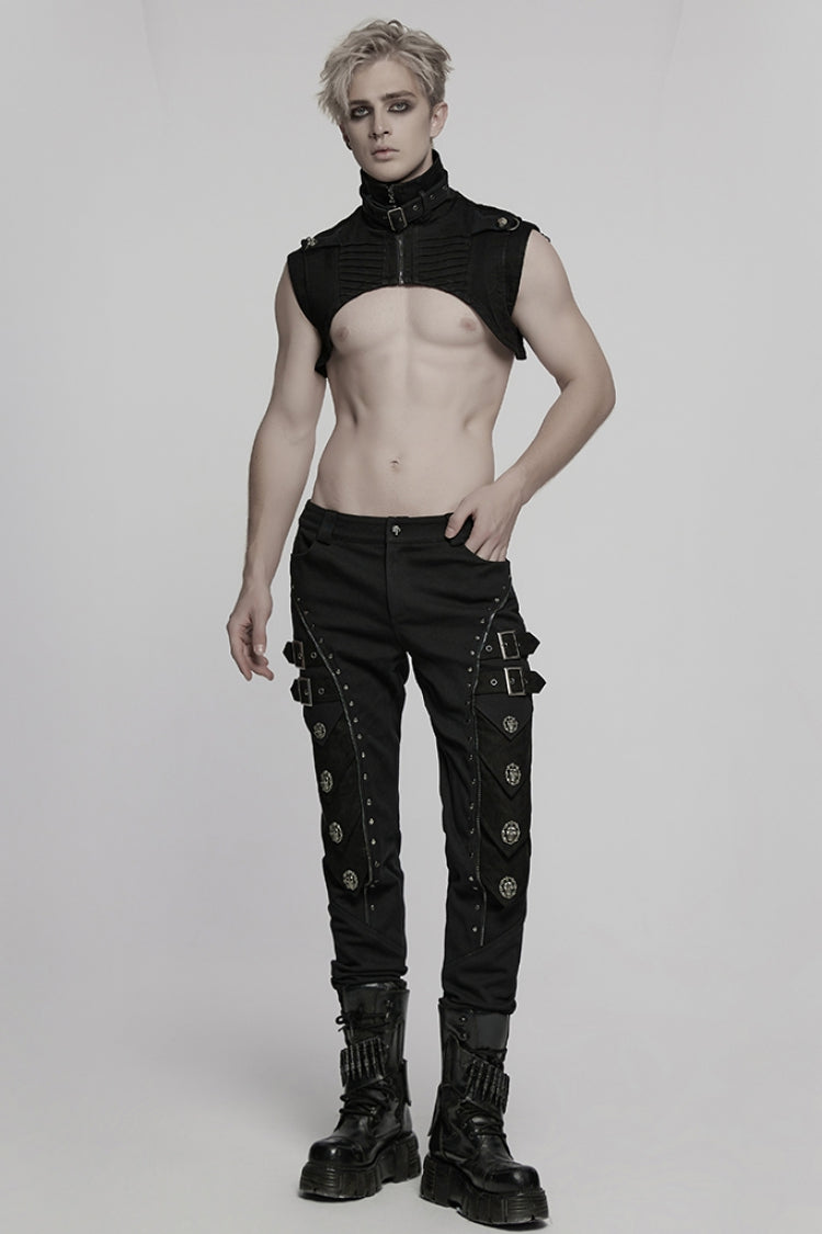 Black Buckle Skull Men's Punk Pants - Product - 4