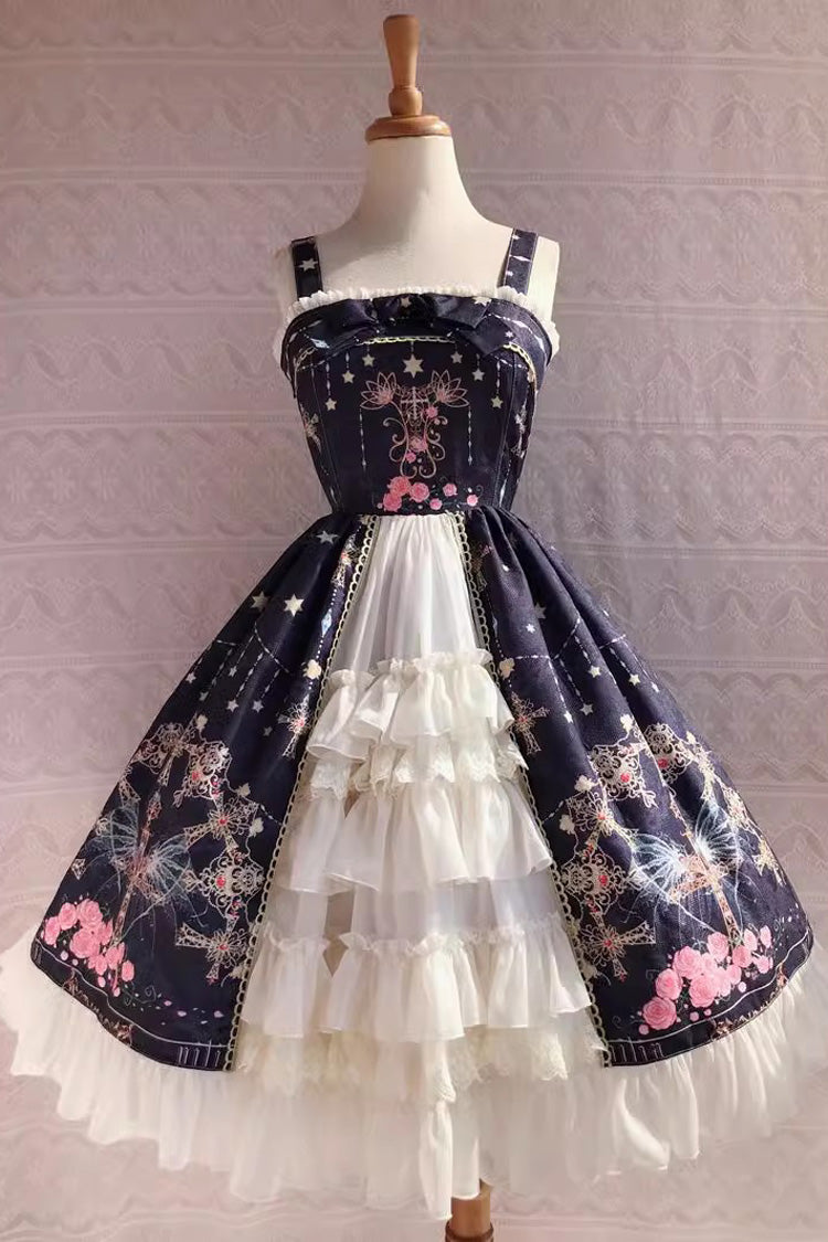 Peacock Cross Print Ruffle Cardigan Bowknot Sweet Lolita Jsk Dress 4 Colors - Product - 10