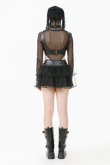 Black Multi-Layered Lace Mesh Women's Punk Short Skirt with D-Ring Ties Waist - Product - 4