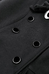 Black Long Sleeves Crescent Moon Bow Spliced Double-breasted Women's Gothic Coat with Cat Ear Hood - Product - 15