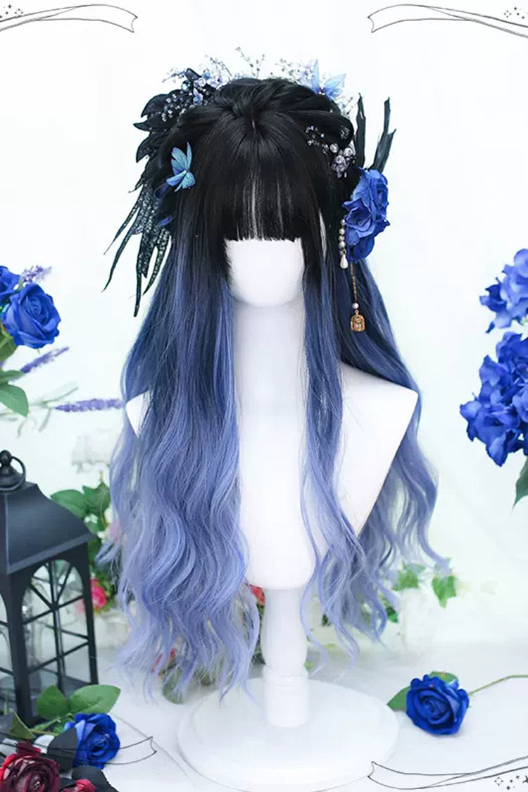 Black/Blue Gradient Sweet Lolita Long Curly Wigs - Black/Blue - 1