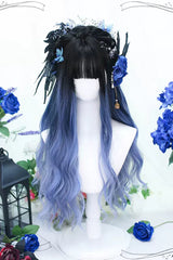 Black/Blue Gradient Sweet Lolita Long Curly Wigs - Black/Blue - 1