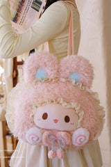 Pink Rabbit Ruffled Plush Toy Sweet Lolita Backpack - Product - 3