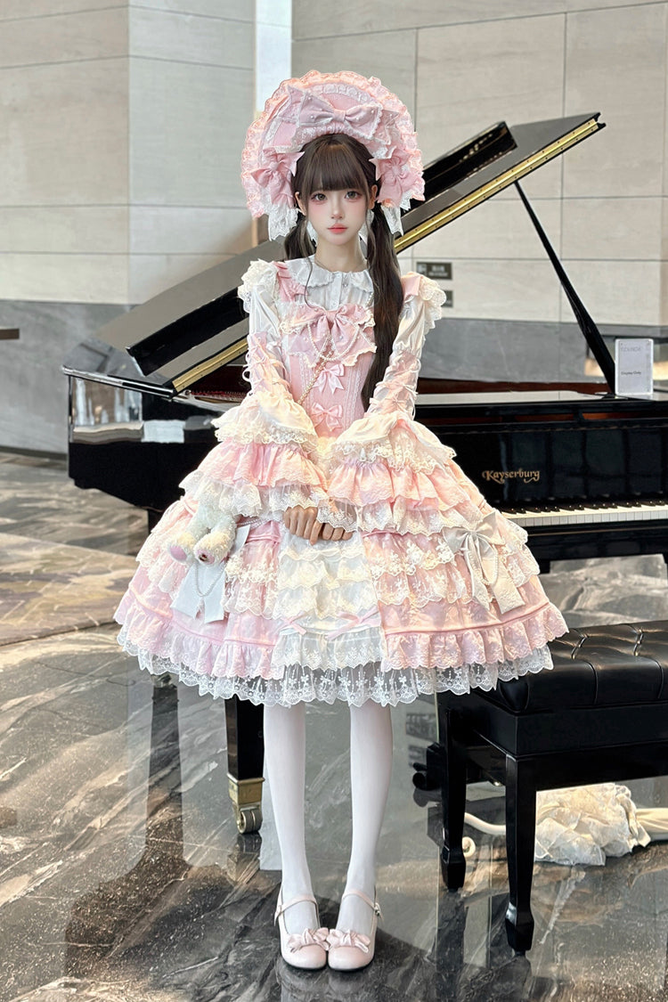 Sakura Love Multi-Layered Jacquard Ruffle Embroidery Cardigan Bowknot Lace Sweet Gorgeous (Set) detail view 9