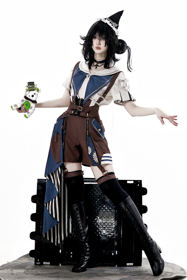 Brown [Inventor of Wonderful Equipment] Ouji Punk Cool Lolita Bib Shorts - Product - 5