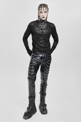 Black Long Sleeves Circuit Board Print Men's Punk Blouse - Product - 8