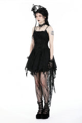 Black Sleeveless Rose Lace Lace-Up Women's Gothic High Low Dovetail Slip Wedding Dress - Product - 8