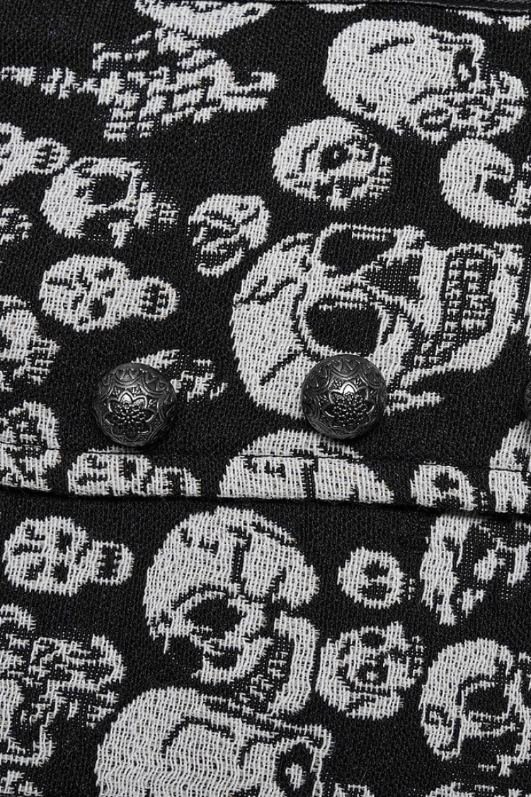 White/Black Contrast Sleeveless Skulls Print Jacquard Hollow Mens Gothic Vest - Product - 8