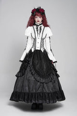 White Stand Collar Long Puff Sleeves Floral Jacquard Lace-Up Women's Gothic Blouse - Product - 5