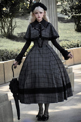 Black Chest Support Plaid Print Ruffle Gothic Lolita Dress - Black - 1