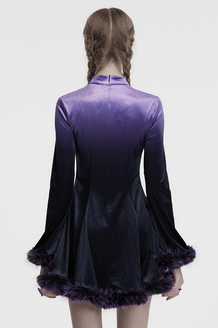Black/Purple Long Sleeves Gradient Women's Gothic Dress - Product - 3