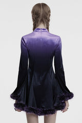 Black/Purple Long Sleeves Gradient Women's Gothic Dress - Product - 3