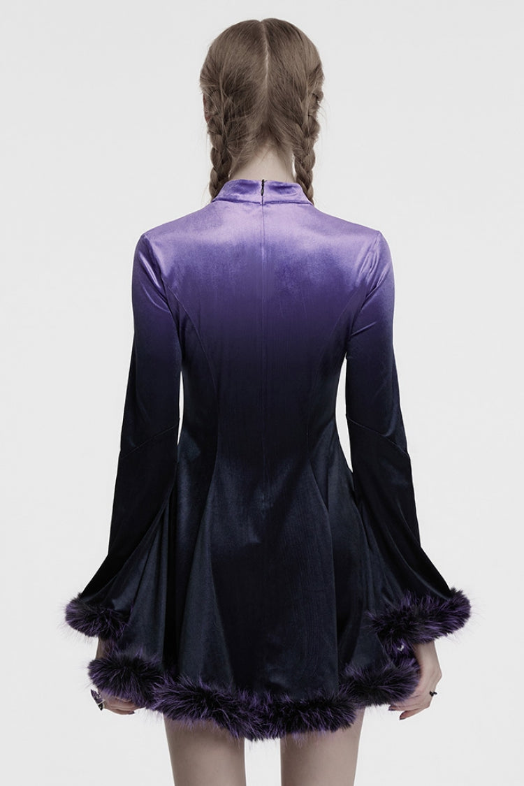 Black/Purple Long Sleeves Gradient Women's Gothic Dress - Product - 3