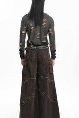 Coffee Eyelet Men's Gothic Pants Pocket Trousers - Product - 3