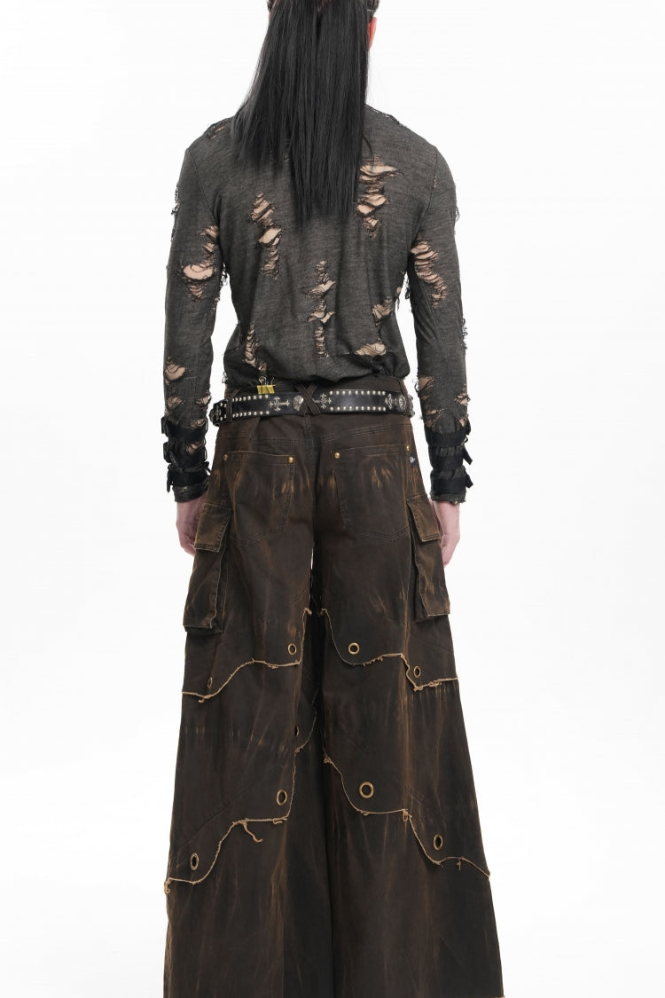 Coffee Eyelet Men's Gothic Pants Pocket Trousers - Product - 3
