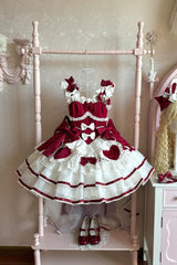 Red [Velvet Rabbit] Sleeveless Multi-Layered Ruffled Bow Sweet Lolita Jsk Dress Set - Product - 7