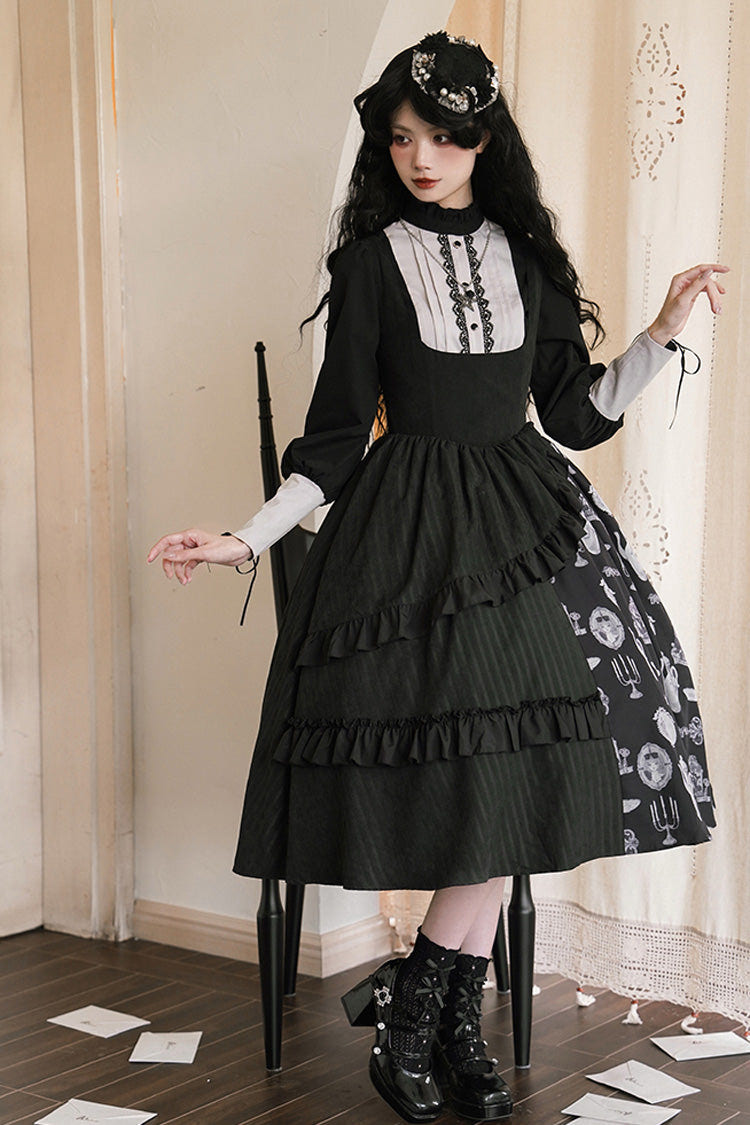 Black Lunar Eclipse Dinner Cups Print Autumn Winter Gothic Lolita Jsk Dress - Product - 6