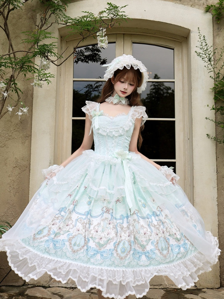 Mint green Lolita gown bow detail