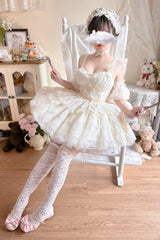Ivory [Tidal] Triple-Layered Ruffle Bowknot Sweet Lolita Skirt 2 Versions - Product - 13