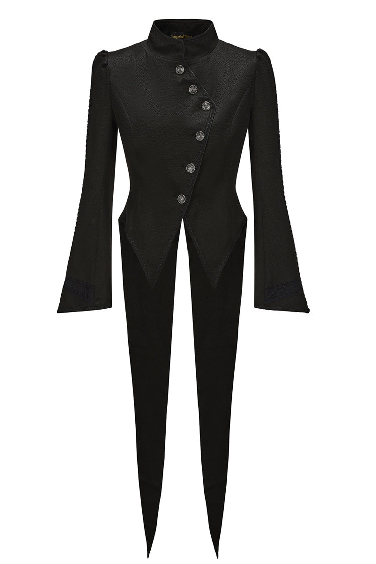 Black [Eternal Gloom Portrait] Back Cross Stand Collar Asymmetric Vintage Elegant Prince Gorgeous Handsome Lolita Coat - Black - 1