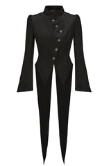 Black [Eternal Gloom Portrait] Back Cross Stand Collar Asymmetric Vintage Elegant Prince Gorgeous Handsome Lolita Coat - Black - 1